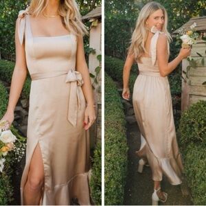 Show Me Your Mumu Claire Midi Dress Bridesmaid Gown Dress Champagne Luxe Satin